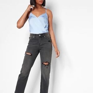 Express Sky Blue Faux Wrap Bodysuit (S)